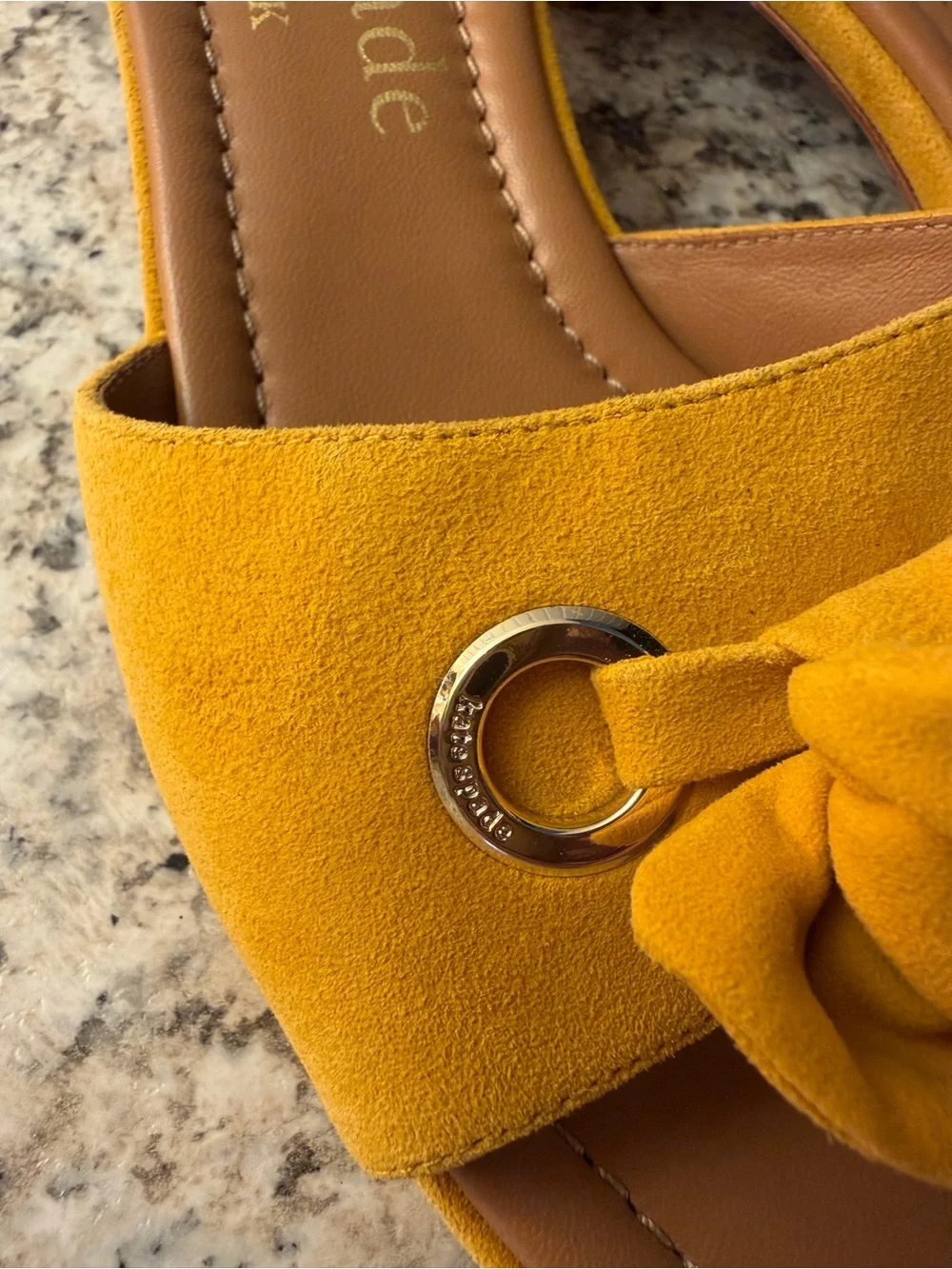 kate spade Mustard Yellow Knotted Bow Slide Mules Sandals Cute